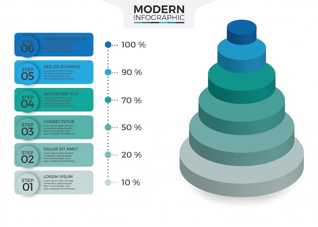 Isometric infographic design with 6 options leves or steps