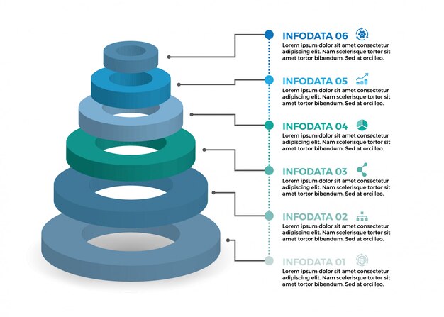 Isometric Infographic design with 6 options leves or steps.