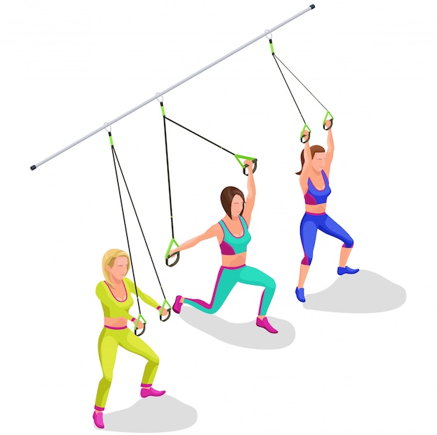 Vector isometric infographic suspension workout