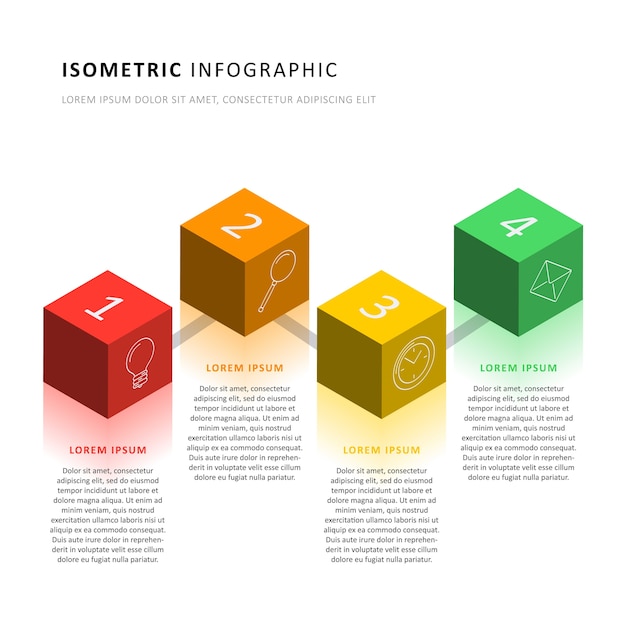 Modello di cronologia infografica isometrica con elementi cubici 3d realistici. moderno diagramma dei processi aziendali per brochure, banner, relazione annuale e presentazione. facile da modificare e personalizzare. eps10