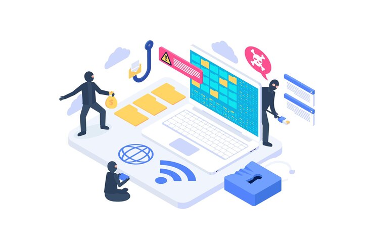 Vector isometric internet fraud concept illustration