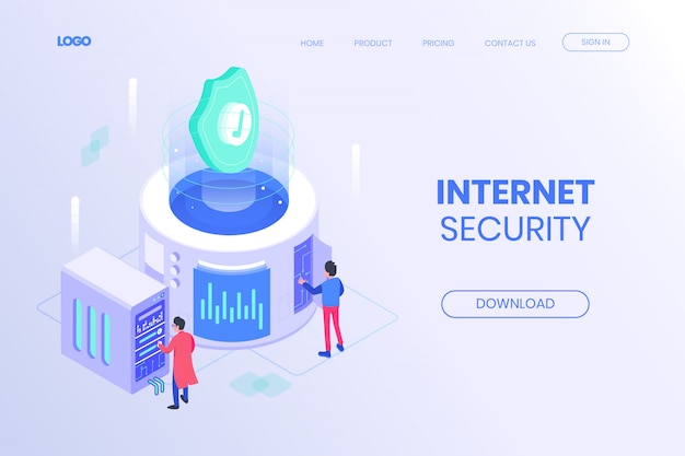 Isometric internet security technology landing page design