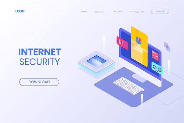 Isometric internet security technology landing page design