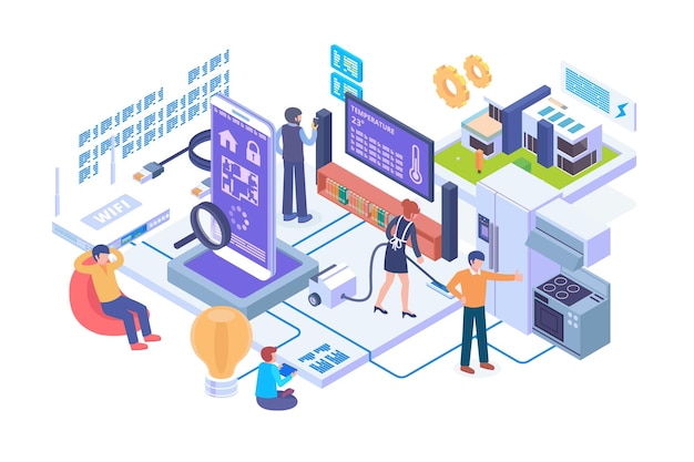 Isometric internet of things smart home vector concept