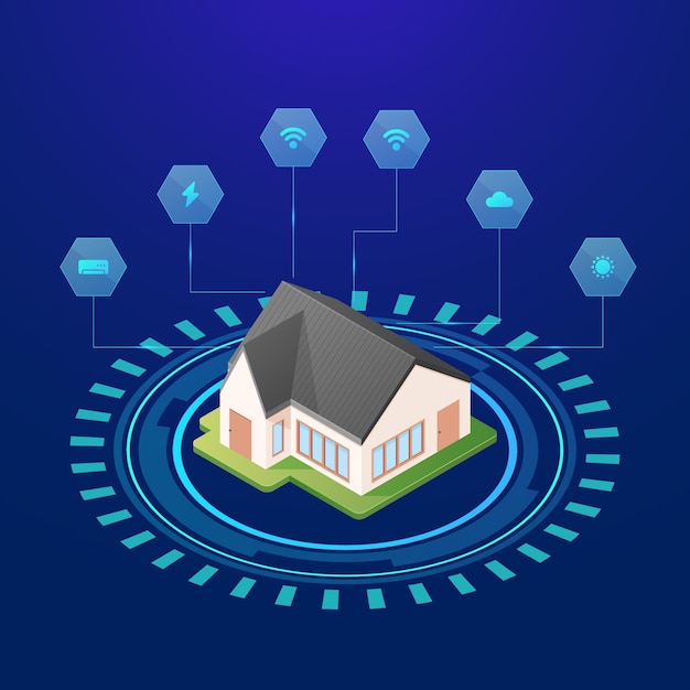 Vector isometric iot composition background with house