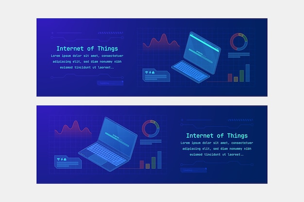 Vector isometric iot horizontal banner template set collection with devices