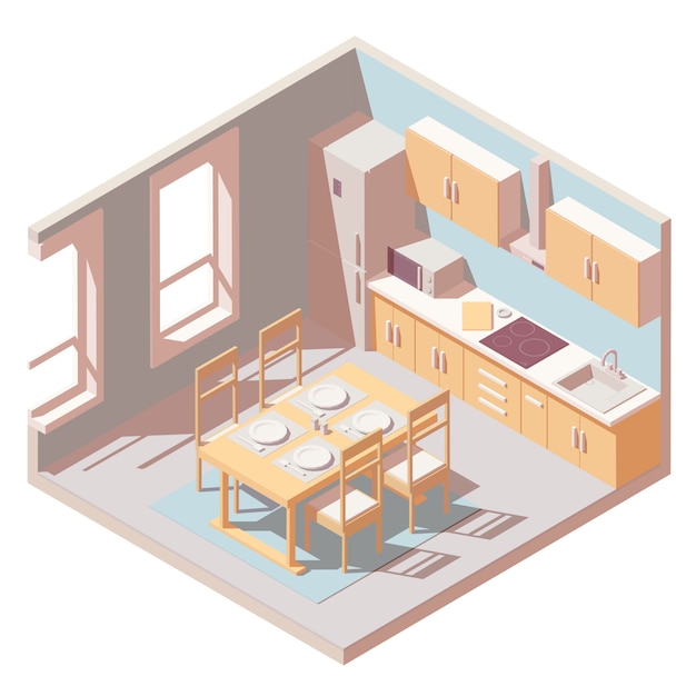 Vector isometric kitchen room