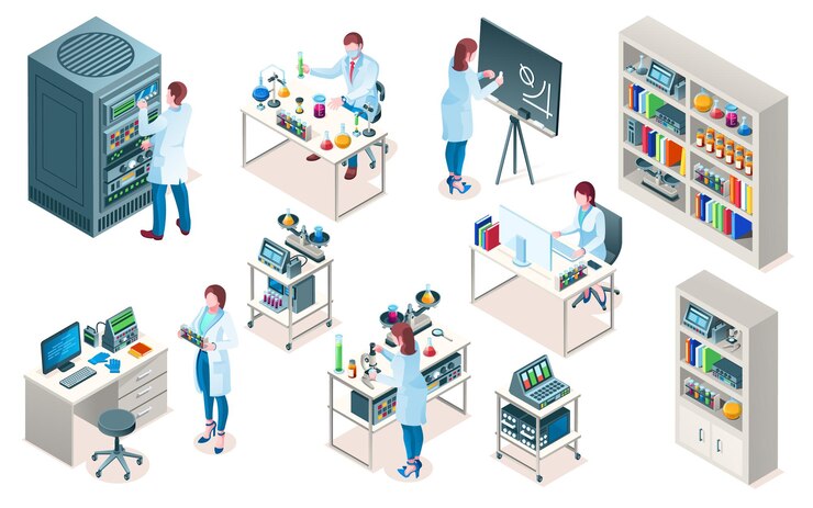 Vector isometric laboratory or chemical medicine lab