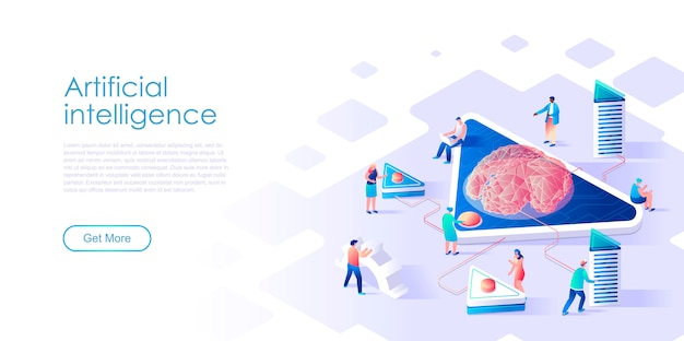 Vector isometric landing page artificial intelligence flat concept