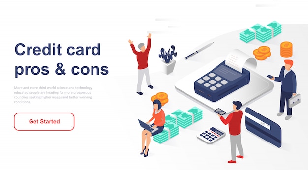 Isometric landing page atm machine or credit card