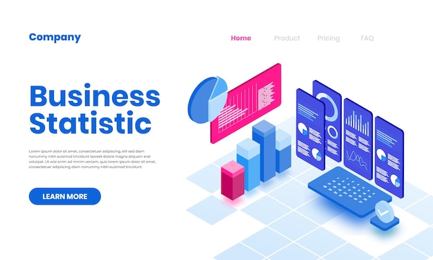 Isometric Landing Page Business Statistics