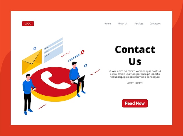 Isometric landing page of contact us