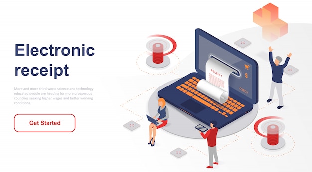 Isometric landing page electronic receipt or invoice