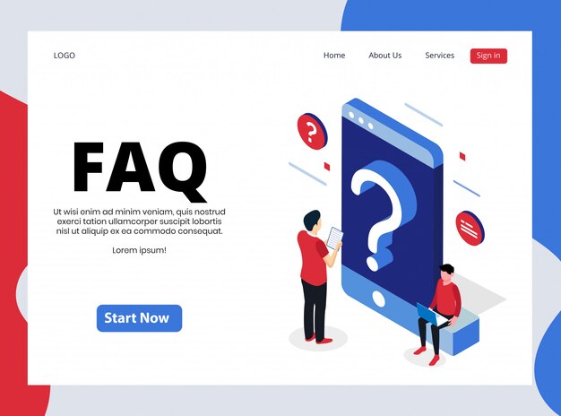 Isometric landing page of frequently asked question