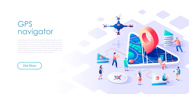 Isometric landing page GPS navigation or support flat concept