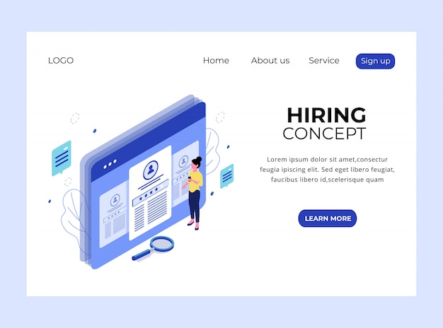 Isometric landing page of hiring concept