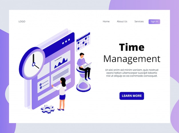 Изометрическая целевая страница тайм-менеджмента