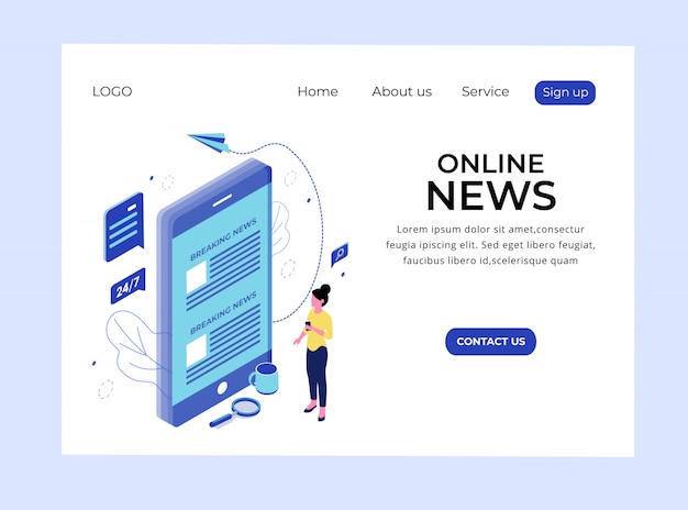 Isometric Landing Page of Online News