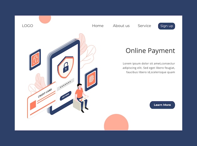 isometric landing page of online payment