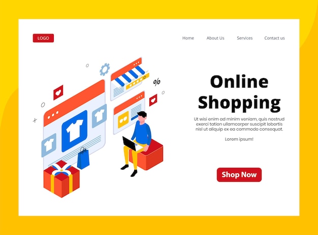 Vector isometric landing page of online shopping