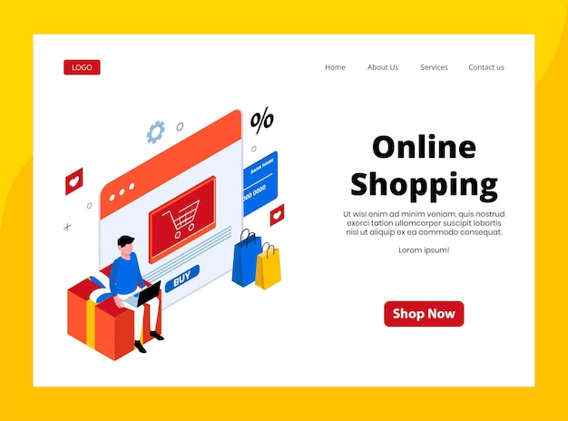 Vector isometric landing page of online shopping