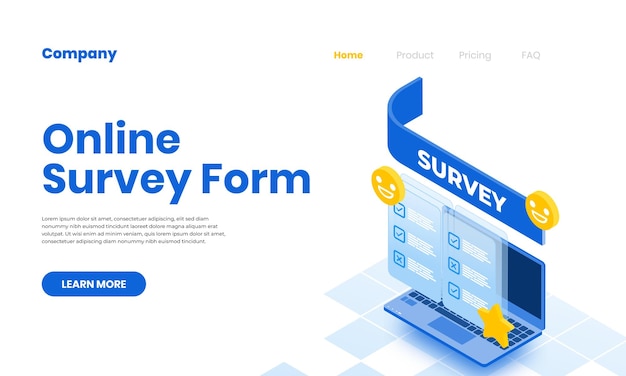 Vector isometric landing page online survey form