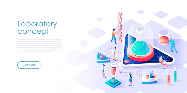 Isometric landing page research laboratory or medicine flat concept