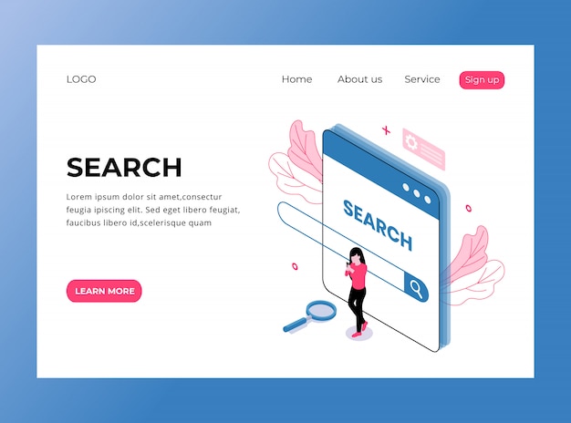 Isometric landing page of search page