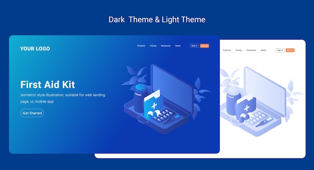 Isometric Landing Page Template for First Aid Kit