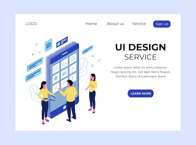 Isometric Landing Page of UI Design Service