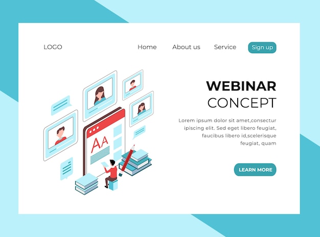 Vector isometric landing page of webinar concept