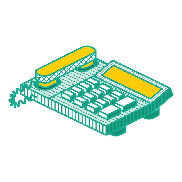 Изометрический стационарный телефон, набросок телефона, изолированный на белом фоне