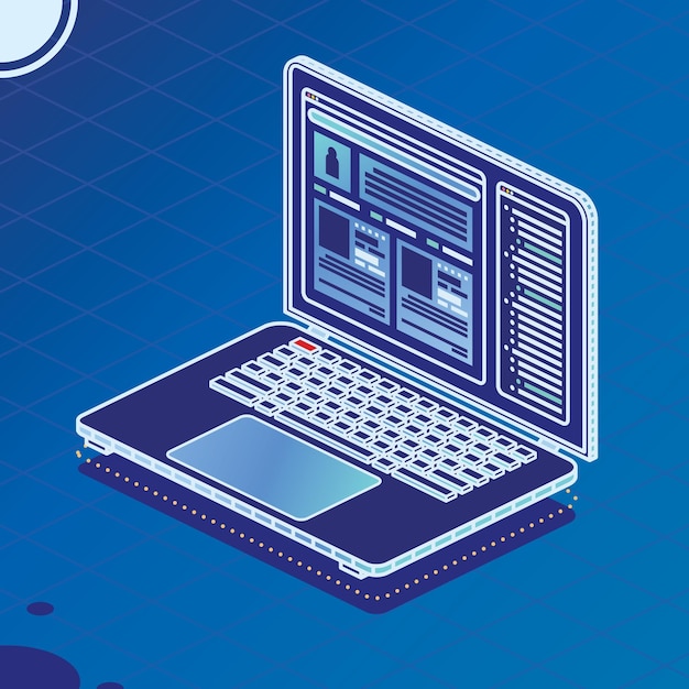 Isometric Laptop on Blue Creating a Site Layout