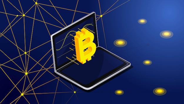 Isometric laptop monitor displays statistics on the growth of revenue based on charts and graphs