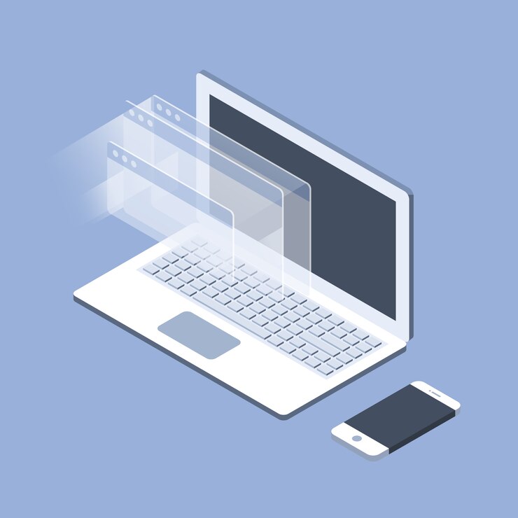 Isometric laptop and opened windows