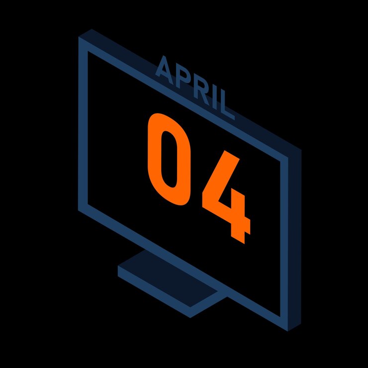 Vector isometric laptop with april month calendar