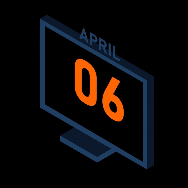 Vector isometric laptop with april month calendar