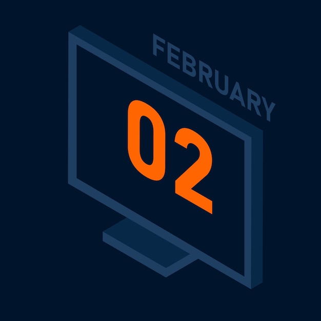 isometric laptop with February Month Calendar