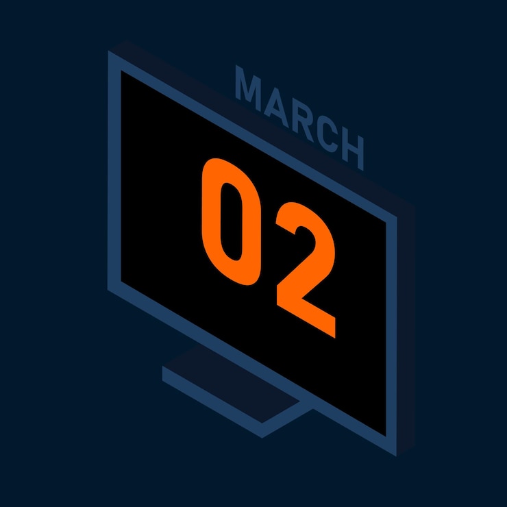 Vector isometric laptop with march month calendar