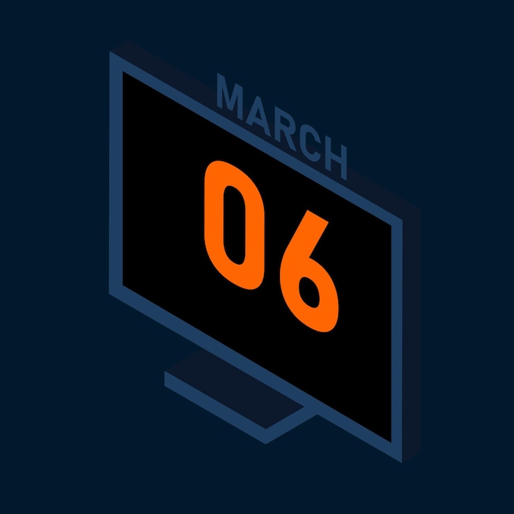Vector isometric laptop with march month calendar