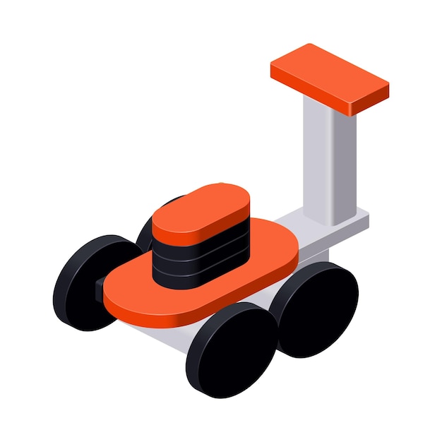 Isometric lawn mower assembled from plastic bricks Vector clipart