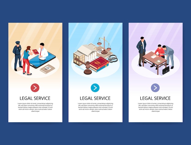 Vector isometric lawyer vertical banners set