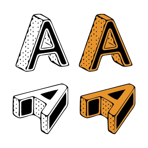 Isometric letter a doodle vector illustration on white background letters clip art