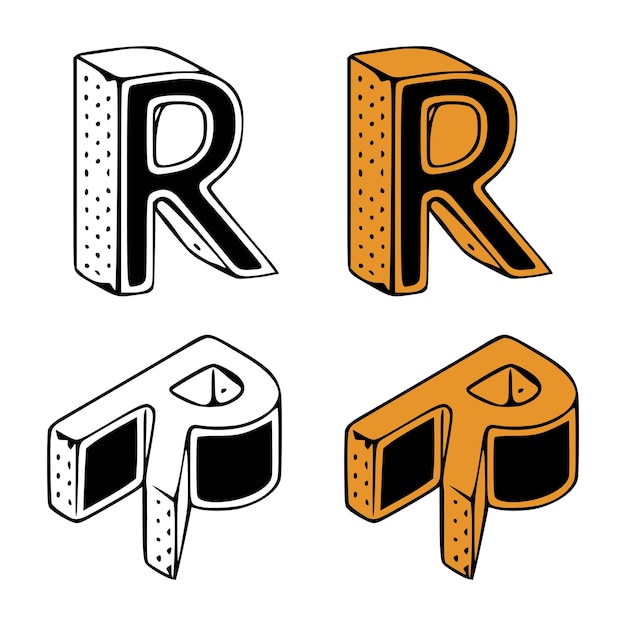 Vector isometric letter r doodle vector illustration on white background letters clip art