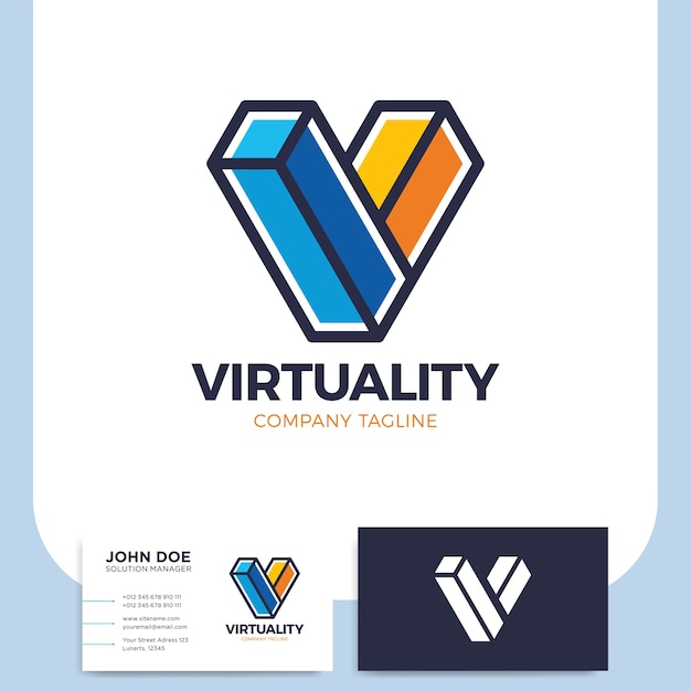 Isometric letter v logo design template virtual reality logotype graphic cyberspace