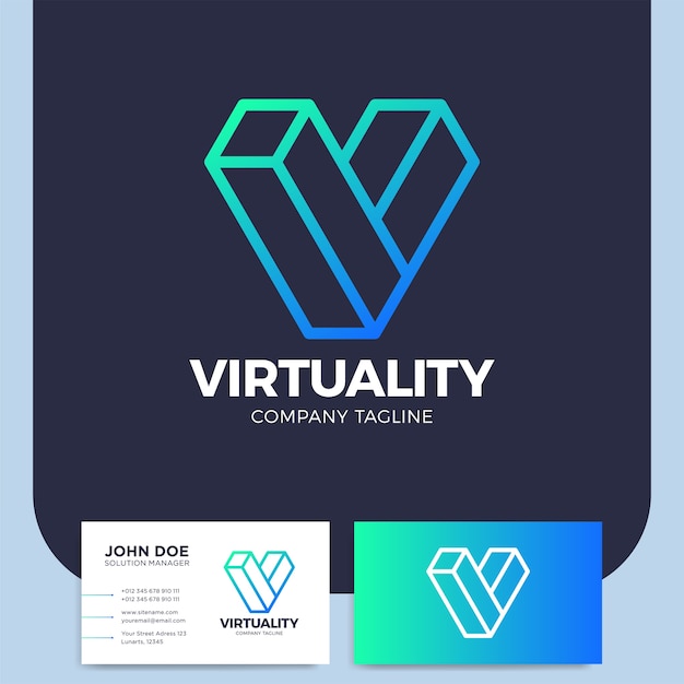 Изометрическая буква v дизайн логотипа шаблон виртуальная реальность логотип графический киберпространство