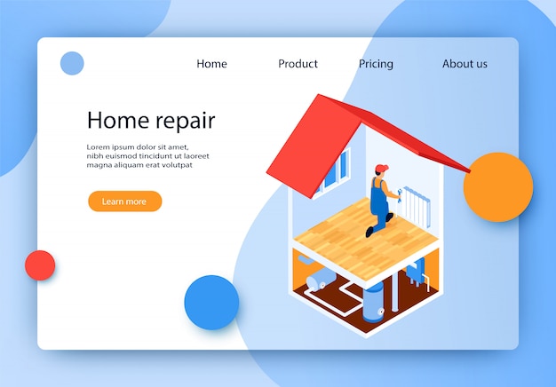 Isometric lettering home repair landing page.