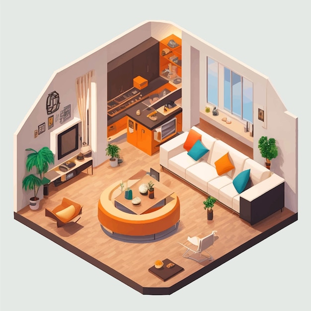 Vector isometric living room