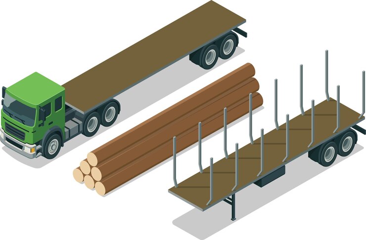 Vector isometric logging truck empty flatbed