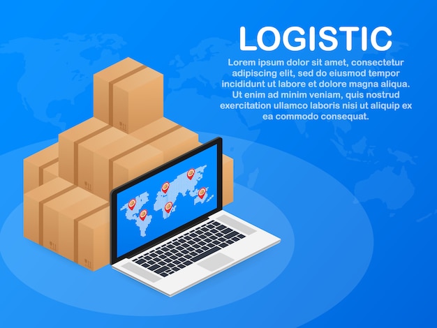 Isometric Logistics and Delivery template. Delivery home and office. City logistics.